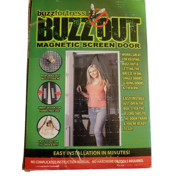 BuzzOut Deluxe Hands Free Magnetic Screen Door 83" x 39" Black - Picture 2 of 3
